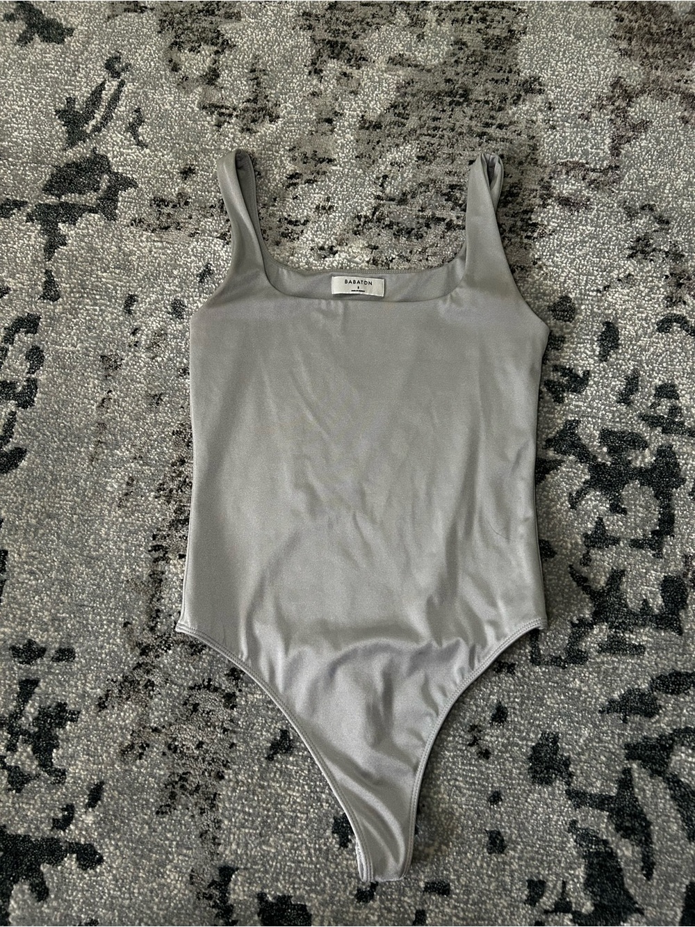 Babaton Silver-Gray Square Neck One-Piece Bodysuit